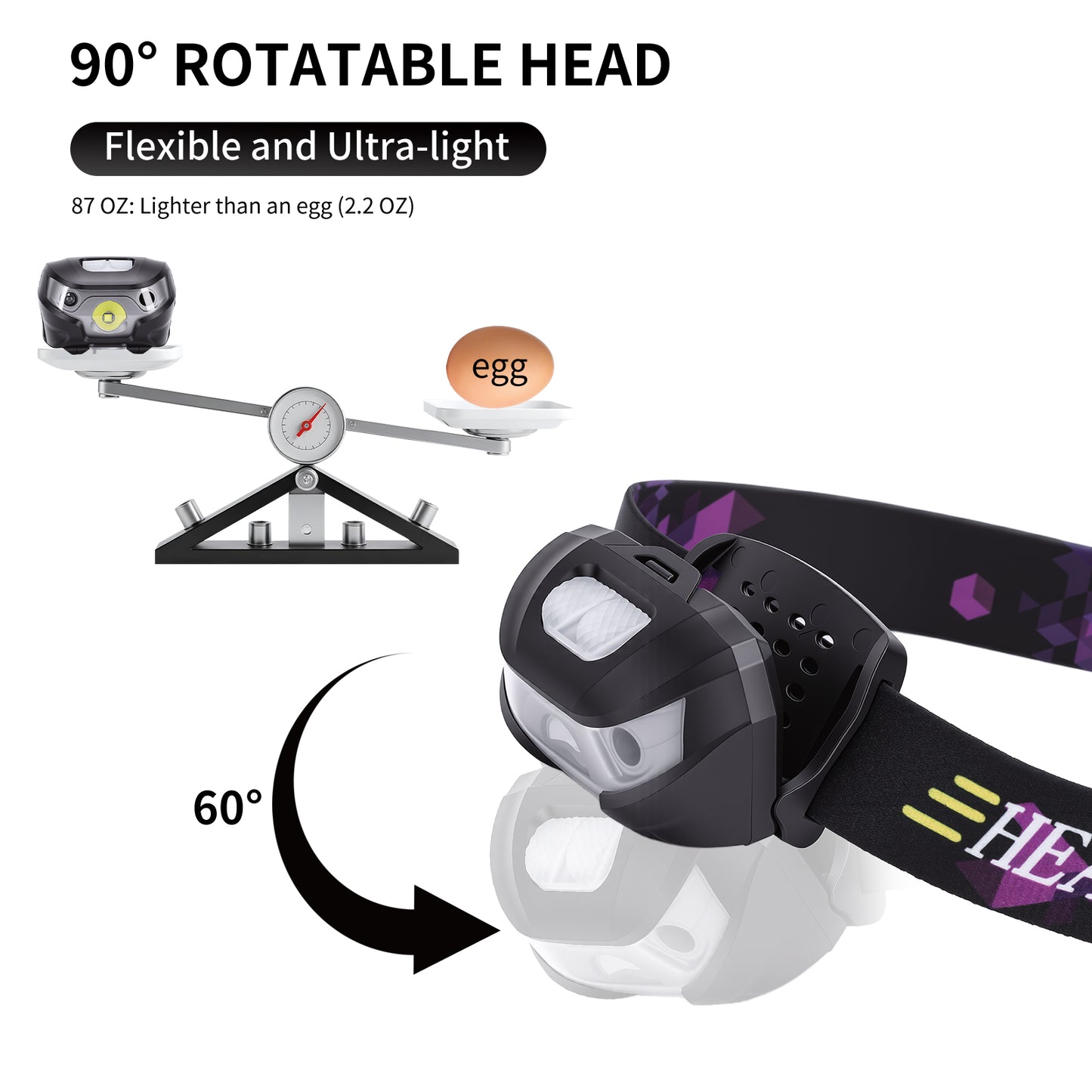 2pcs Headlamp Water Proof Rechargeable Long Battery Life Bright Head Mounted Flashlight with Motion Sensor for Outdoor Fishing