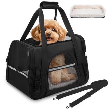 Pet Carrier Backpack with Ventilated Mesh, Luggage Strap & Seatbelt Attachment, Multiple Zipper Entrances, Lightweight Travel Carrier for Cats and Small Dogs