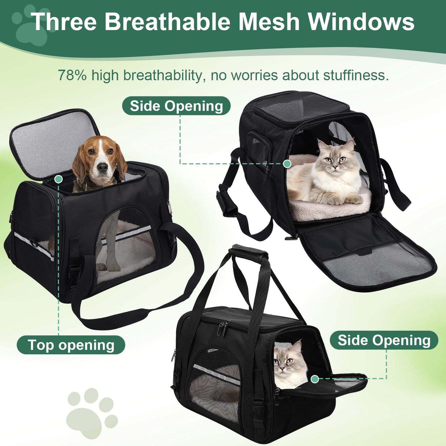Pet Carrier Backpack with Ventilated Mesh, Luggage Strap & Seatbelt Attachment, Multiple Zipper Entrances, Lightweight Travel Carrier for Cats and Small Dogs