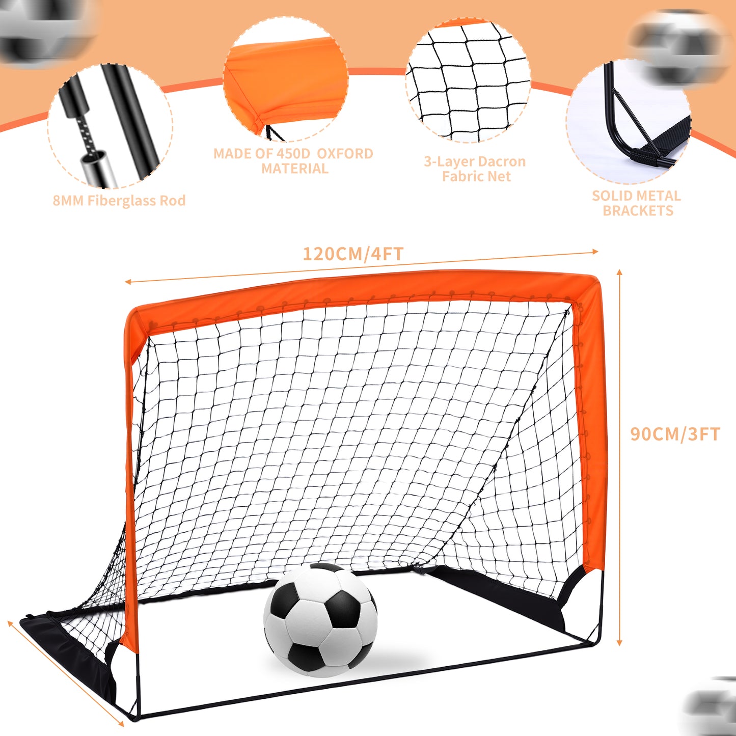 4 x 3FT Kid Soccer Goals for Backyard, Portable Pop Up Soccer Goal Training Equipment,Indoor and Outdoor Soccer Nets for Kids Youth Toddler Sports Games