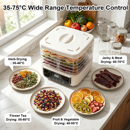 Food Dehydrator, 5 Trays LED Screen Dryer with 72 Hour Timer Temperature Control, 360 Hot Air Circulation for Jerky Meat Fruit Vegetable Dog Treats Home Kitchen Use