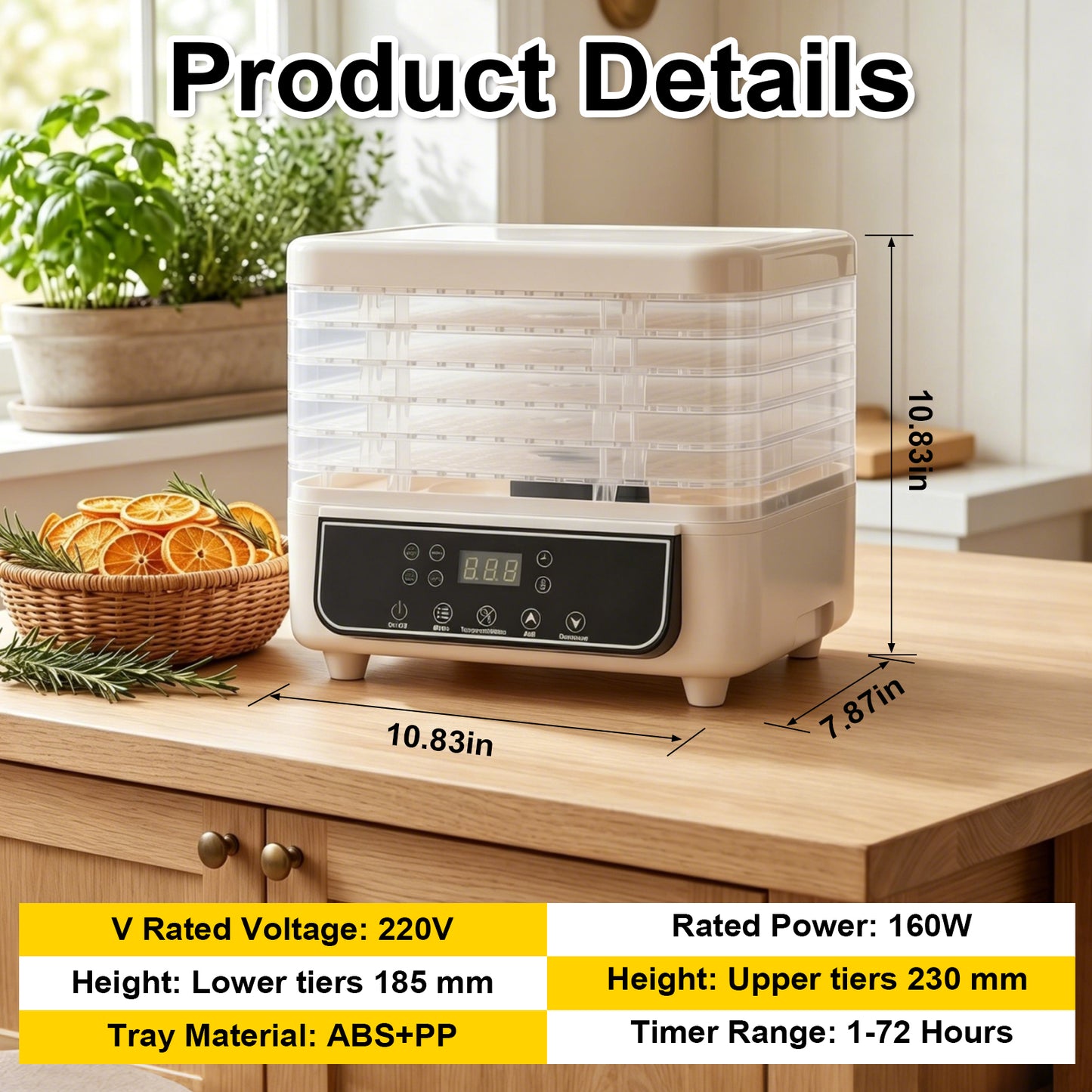 Food Dehydrator, 5 Trays LED Screen Dryer with 72 Hour Timer Temperature Control, 360 Hot Air Circulation for Jerky Meat Fruit Vegetable Dog Treats Home Kitchen Use
