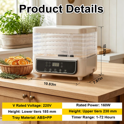 Food Dehydrator, 5 Trays LED Screen Dryer with 72 Hour Timer Temperature Control, 360 Hot Air Circulation for Jerky Meat Fruit Vegetable Dog Treats Home Kitchen Use
