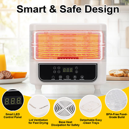 Food Dehydrator, 5 Trays LED Screen Dryer with 72 Hour Timer Temperature Control, 360 Hot Air Circulation for Jerky Meat Fruit Vegetable Dog Treats Home Kitchen Use