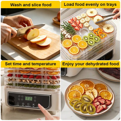 Food Dehydrator, 5 Trays LED Screen Dryer with 72 Hour Timer Temperature Control, 360 Hot Air Circulation for Jerky Meat Fruit Vegetable Dog Treats Home Kitchen Use