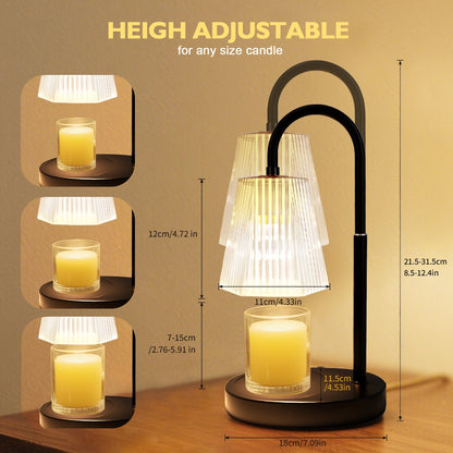 Candle Warmer Lamp with Timer, Dimmable, Adjustable Height - Electric Melting for Jar Candles - Home Decor Wax Melter Light,Black (Includes 2 Halogen Bulbs)