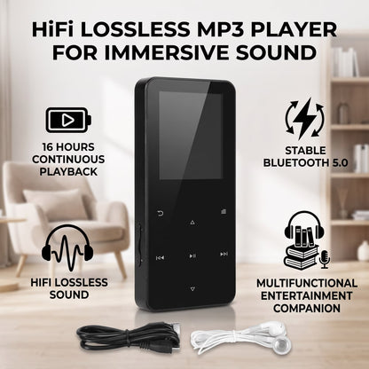 Portable MP3 Player 16GB, with Bluetooth 5.0, Music Player with Built-in HD Loudspeaker, HiFi Lossless Sound, E-Book Reader, Earphones Included, Voice Recorder