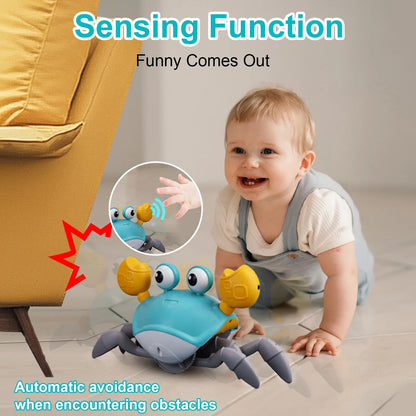 Crawling Crab Baby Toy with Music and LED Light, Sensory Tummy Time Toys 0-6 6-12 12-18 36 Months Babies Boy Girl Learning Crawl, Interactive Walking Dancing Moving Crab Toddler Birthday Gift, Orange
