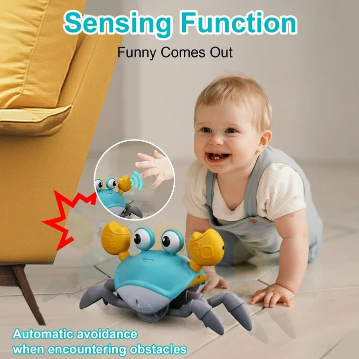 Crawling Crab Baby Toy with Music and LED Light, Sensory Tummy Time Toys 0-6 6-12 12-18 36 Months Babies Boy Girl Learning Crawl, Interactive Walking Dancing Moving Crab Toddler Birthday Gift, Green