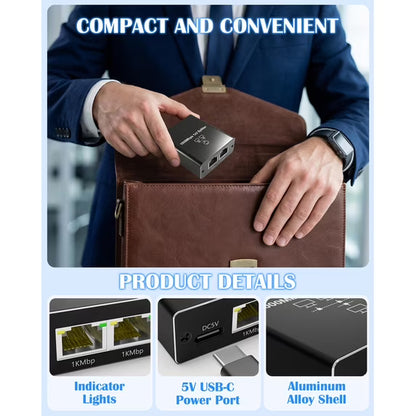 Ethernet Splitter 1 to 2, 1000Mbps Internet Cable Splitter 1 in 2 Out High Speed Either Network Splitter Gigabit Network Extension Dual LAN RJ45 Port Router Switch Work with Cat5/5e/6/7/8 Cable