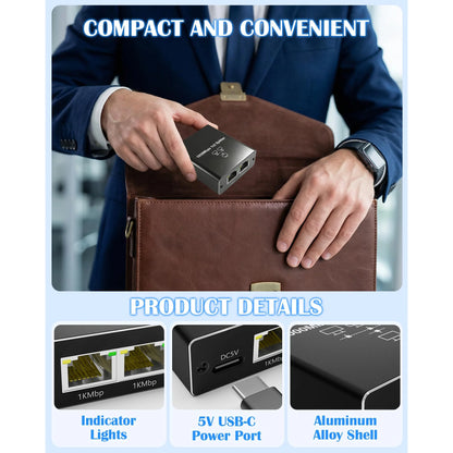 Ethernet Splitter 1 to 2, 1000Mbps Internet Cable Splitter 1 in 2 Out High Speed Either Network Splitter Gigabit Network Extension Dual LAN RJ45 Port Router Switch Work with Cat5/5e/6/7/8 Cable
