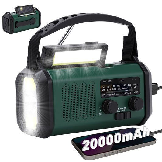 20000mAh Portable Hand Crank Solar Emergency Weather Radio with NOAA/AM/FM/ Type-C USB Phone Charging Radios/LED Reading Light/SOS/Compass for Outdoor Camping/Hiking/Travelling