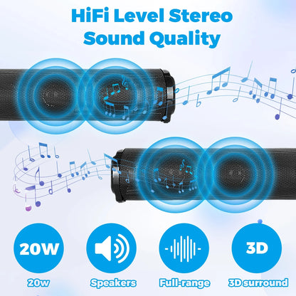 Sound Bar for TV Bluetooth 5.0 Surround Sound Speaker with Built-in Subwoofers & Remote, Home Theater Audio Sound Bar Work with Traditional or Smart TV, Computer