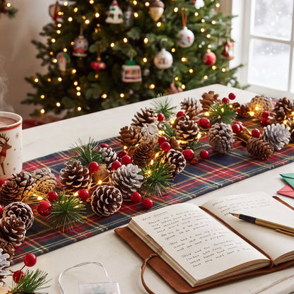 9.8ft Christmas Garland with Lights, 30 LED Red Berry Pine Cone Garland Lights Battery Operated, LED Garland String Lights, Indoor Outdoor Christmas Decorations for Home Garland Fireplace Decor