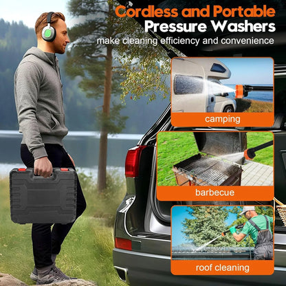 16000mAh 21V Cordless Pressure Washer with 2 Rechargeable Batteries, 16.4FT Water Pipe and 6 In 1 Nozzles Car Power Cleaner Machine, 500PSI