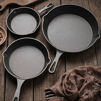 Cast Iron Skillet Set, 3-Piece Pre-Seasoned Pan Cookware Set, 10", 8", 6" Frying Pans with Handles, Heavy-Duty Cookware Set with Non-Stick Surface For Saute, Cooking, Pizza