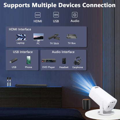 Smart Mini Projector with WiFi 6 and Bluetooth, 4K 1080P Full HD Support Portable Projector Auto Keystone 180° Rotatable, Android 11 Home Theater Projector for Phone/TV Stick/Laptop