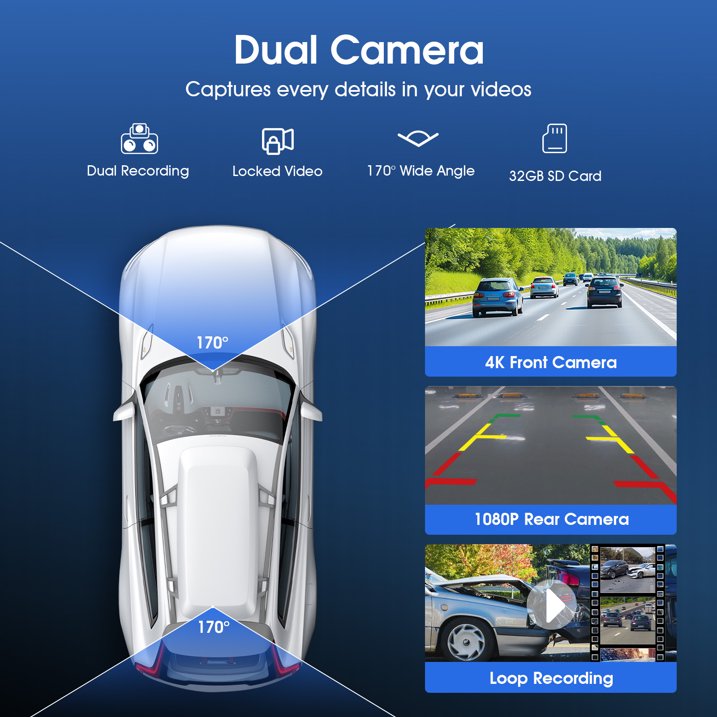 9" Wireless CarPlay Screen with Car Play & Android Auto for Car, 32GB SD Card, 4K Dash Cam, Voice Control, Backup Camera, Bluetooth, Mirror Link, Navigation, AUX, Plug and Play Car Stereo