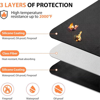 Heat Resistant Grill Mats, 60x42 Inch Under Grill Mat for Outdoor Grill to Protect Your Prep Table and Outdoor Grill Table, Fire Proof & Water Proof & Oil Proof BBQ Mat, Black