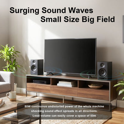 80W Powered Bookshelf Speakers, Bluetooth 5.3 Active Computer Speakers with 1" Silk Dome Tweeters & 4" Woofers, ARC/AUX/Optical/USB, Adjustable Bass & Treble, Wood Finish for TV PC Gaming Turntable