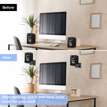 Speaker Wall Mounts, Dual Side Clamping Bookshelf Mounting Bracket, Speaker Mounts for Surround Sound, Universal Bookshelf Speaker Mount for Living Room/Home Theater, Hold up to 55 lbs, 1 Pair, Black