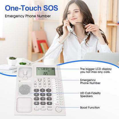 Corded Caller ID Telephone, Landline Home Phones with Backlight LCD Display & Speaker, Office Landline Phone, Loud Ringer & Volume Adjustable, Desktop Speed Memory Dial Telephones for Seniors