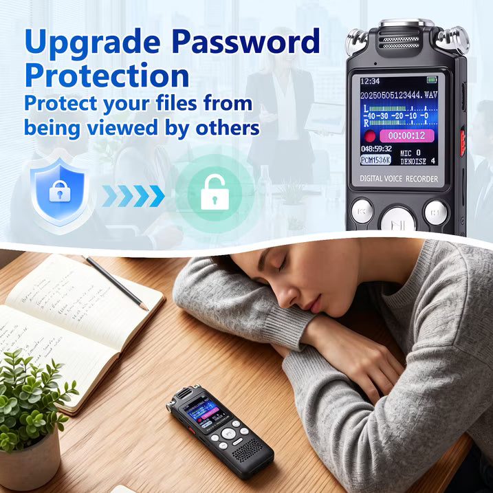 32GB Digital Voice Recorder with Playback, 1000 Hours Audio Recording Device, Voice Activated Recorder w/ Noise Reduction,A-B Repeat, MP3 Player and Password for Lectures Meeting/Classes/Interviews