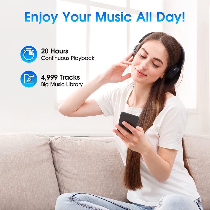 16GB MP3 Player with Bluetooth 5.3, HiFi Music Player Built-in Speaker & Headphone Jack, Expandable 128GB, Portable Digital Audio Player w/ E-Book, Voice Recorder, Clock for Sports, Commute, Gifts