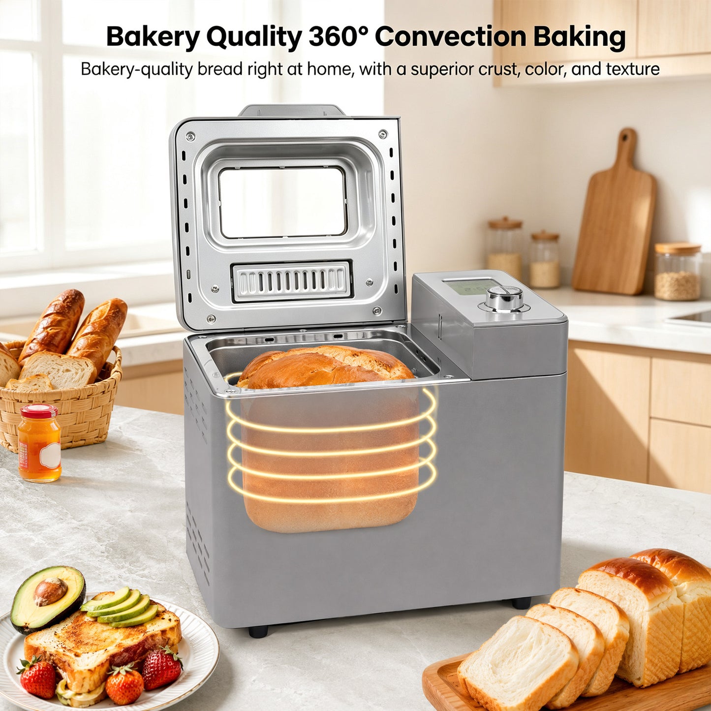 Bread Maker Machine, 25 in 1 Automatic Stainless Steel Bread Machine, 3 Loaf Sizes up to 2 Lb.,3 Crust Colors,Non-stick,Beginner-Friendly Controls, 15 Hour Timer, Easy to Clean Low Noise