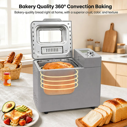 Bread Maker Machine, 25 in 1 Automatic Stainless Steel Bread Machine, 3 Loaf Sizes up to 2 Lb.,3 Crust Colors,Non-stick,Beginner-Friendly Controls, 15 Hour Timer, Easy to Clean Low Noise