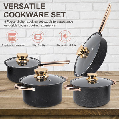 8 Piece Nonstick Pots and Pans Set, Kitchen Cookware Set, Kitchen Pots and Pans Set with Glass Lid for Cooking