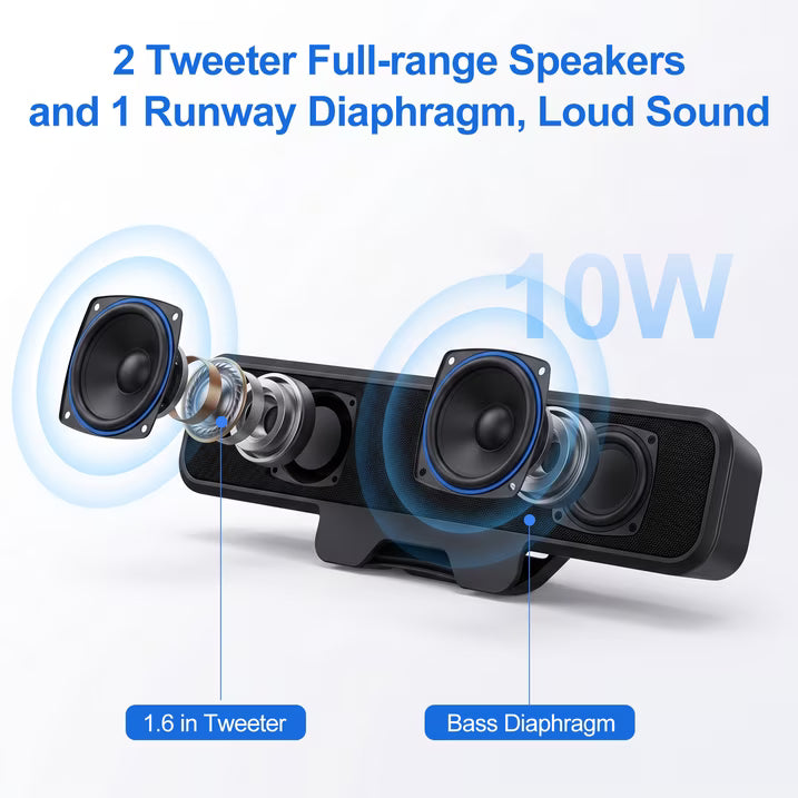 Computer Speakers with Microphone for Desktop PC, USB Monitor Speakers with Clip, Wired Laptop Sound Bar, Stereo & Bass, PC Speaker w/Mic for Meeting/Gaming/Online Learning, Easily Clamps to Monitor