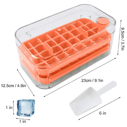 Ice Cube Tray for Freezer, 64 Nuggets Ice Cubes Molds with Lid and Bin, Silicone Ice Freezer Container, Spill- Removable Lid & Ice Scoop, for Whiskey,Cocktail ,Orange