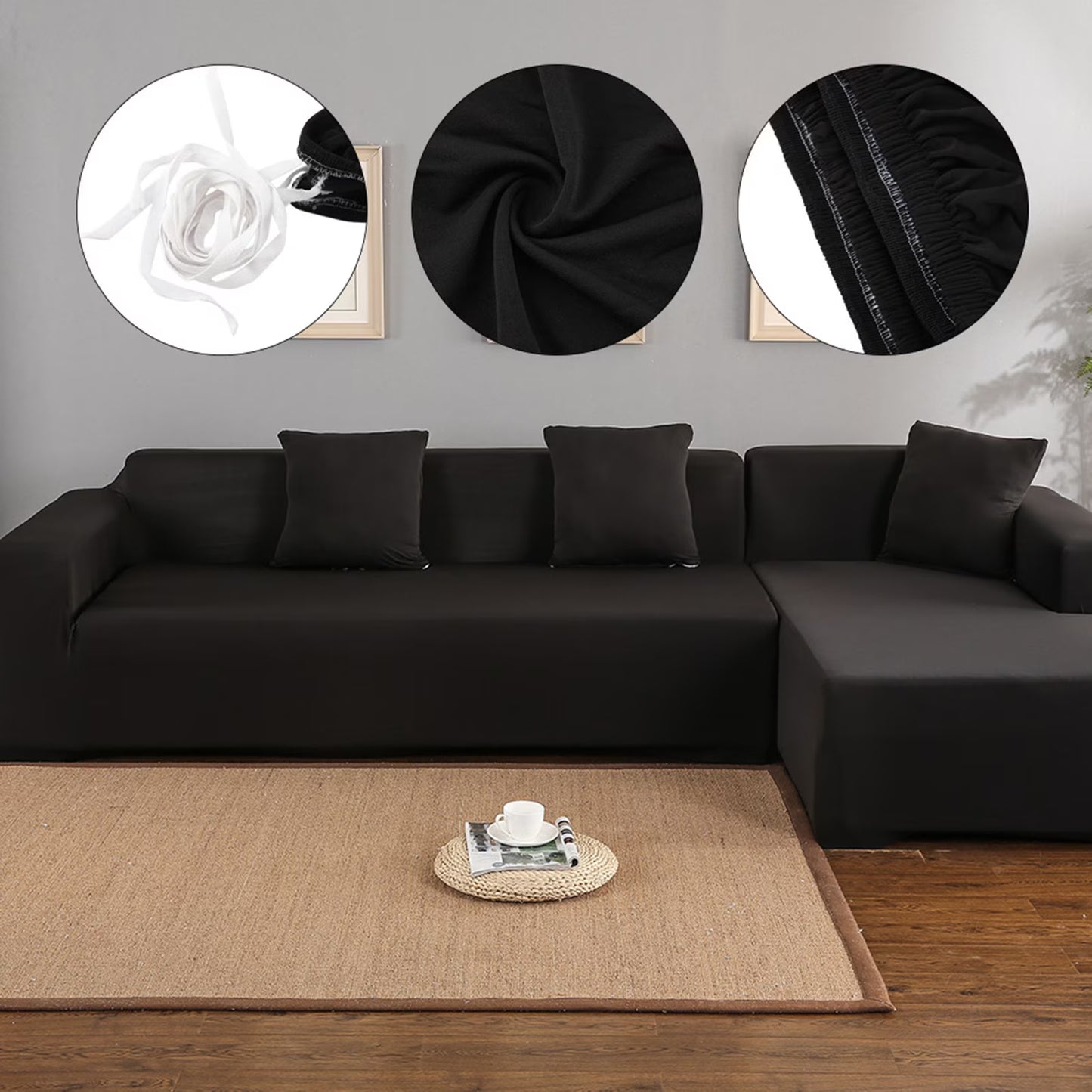 Fyydes 3+2 Seat Corner Sofa Cover L Shape Slipcover Protector For Living Black