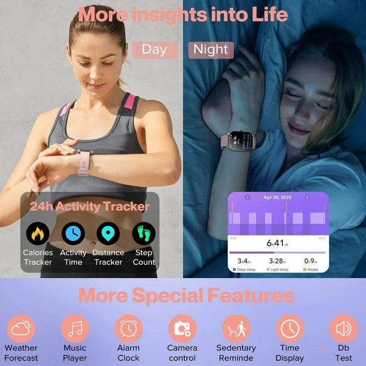Smart Watch for Women Men, 1.96" Smartwatch (Answer/Make Call) for Android & iOS, Fitness Tracker with 100+ Sport Modes, IP67 Waterproof Activity Tracker Sleep Monitor/Pedometer/Calories, Pink
