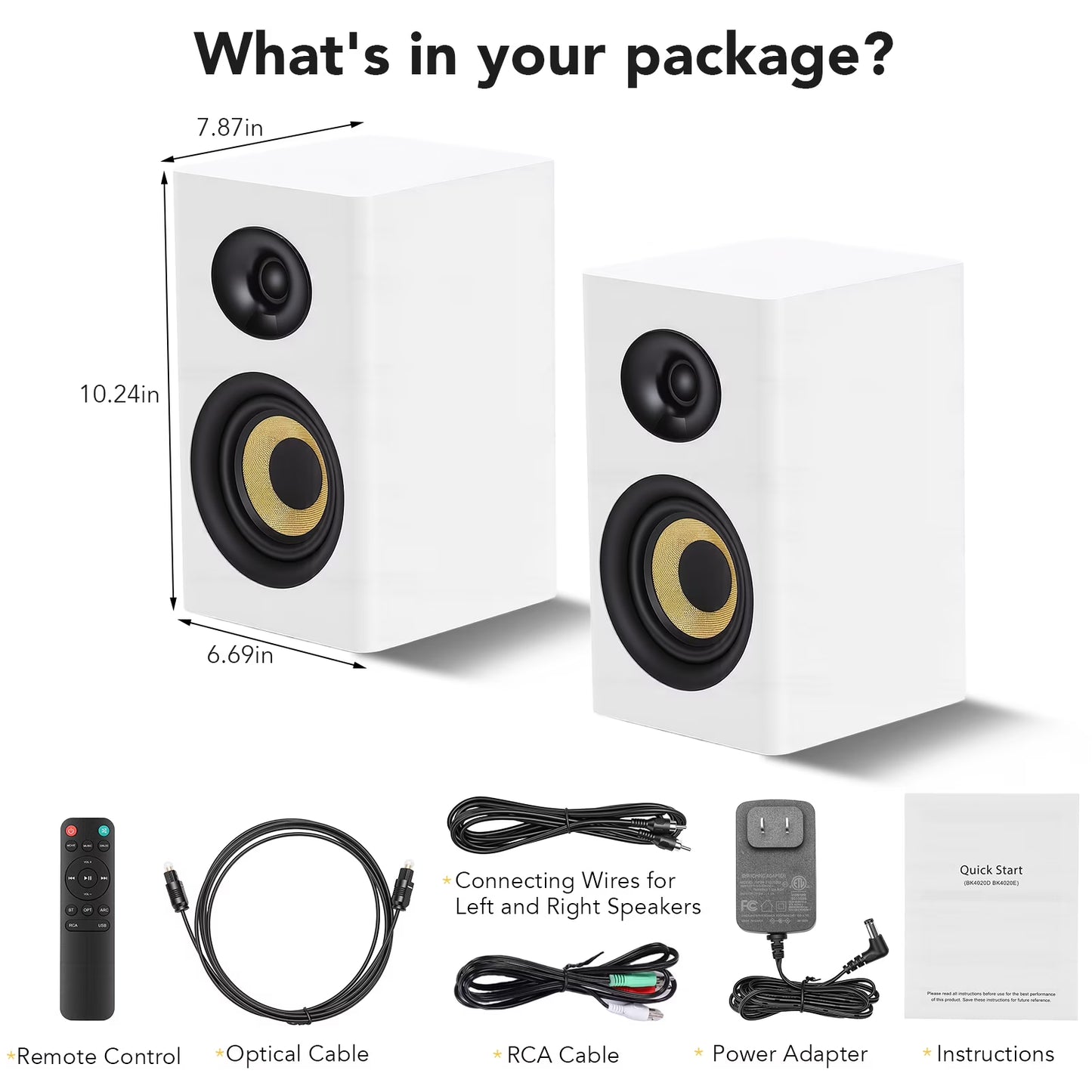 100W Active Bookshelf Speakers, Powered TV Speakers with 4 inch Woofer, Turntable Speakers with Optical/AUX/RCA Input for PC and TV, Dynamic 3D Surround Sound PC Monitor Gaming Bluetooth Speakers