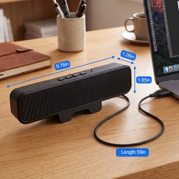 Computer Speakers with Microphone for Desktop PC, USB Monitor Speakers with Clip, Wired Laptop Sound Bar, Stereo & Bass, PC Speaker w/Mic for Meeting/Gaming/Online Learning, Easily Clamps to Monitor