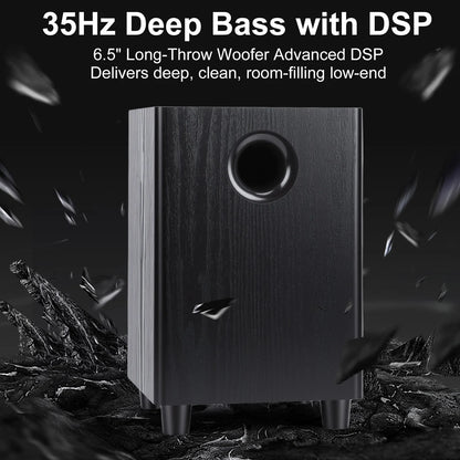 100W Passive Subwoofer Speaker, 6.5" Home Theater Subwoofers for Studio, Movies, Music, Gaming, Big Bass in Compact Design & Plug and Play, Easy Setup, Black