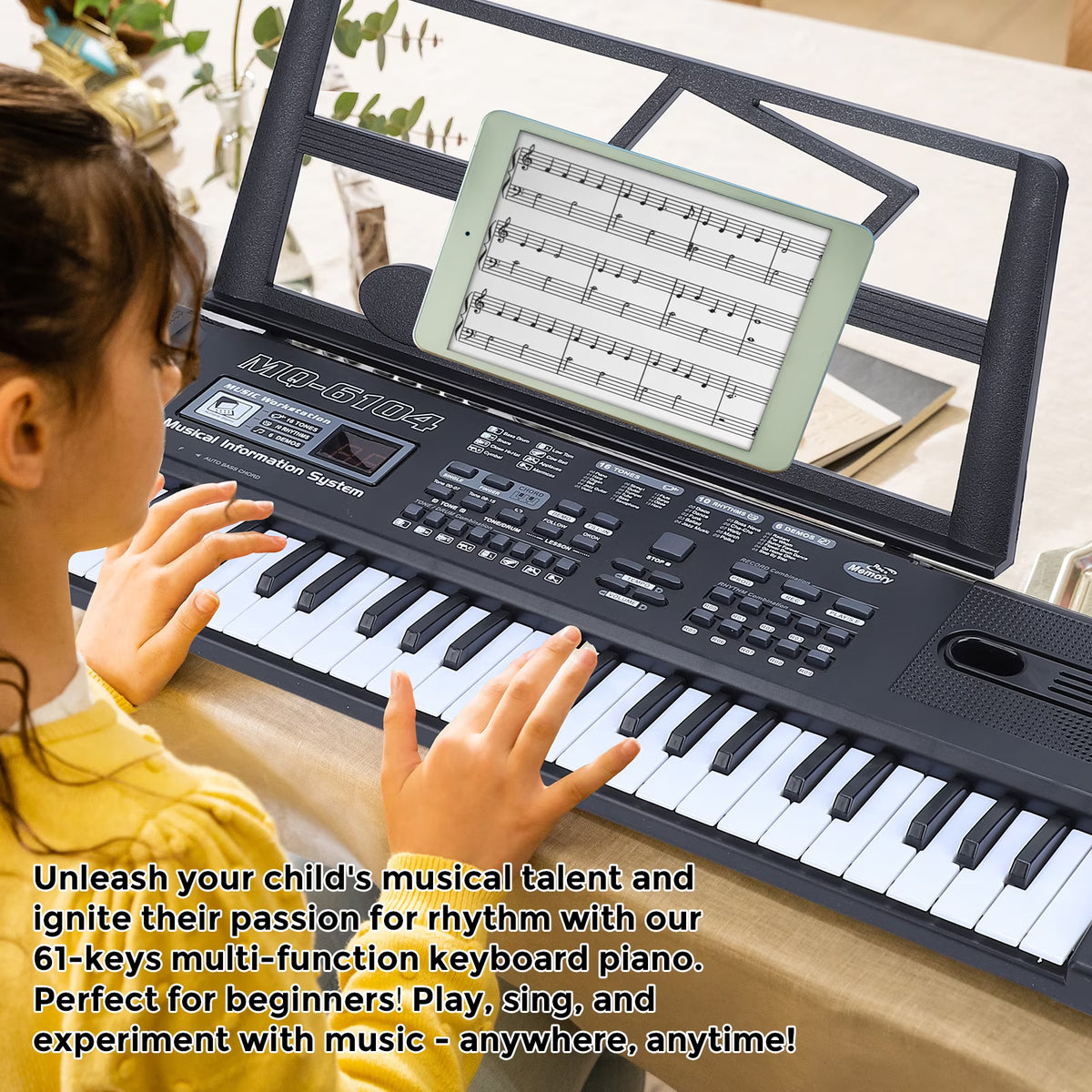 Portable USB Electronic Keyboard Piano with Microphone Music Stand 61 Keys Electronic Digital Piano for Gift