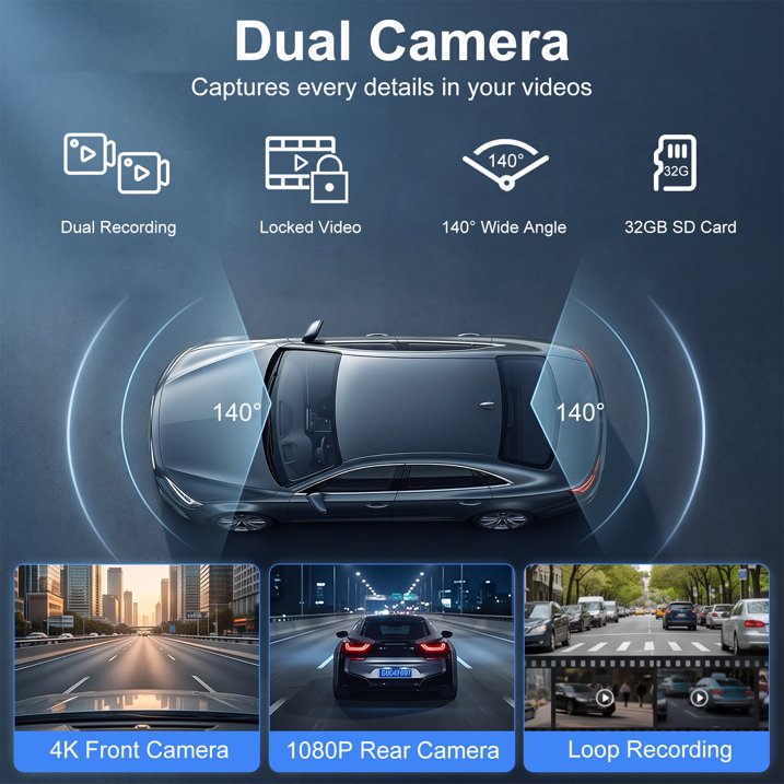 10.26" Wireless Carplay Screen for Car 4K Dash Cam Carplay & Android Auto, Includes 32GB SD Card, 1080p Backup Camera, Map Navigation/Mirror Link/Voice Control/Bluetooth/Music Player, Plug & Play