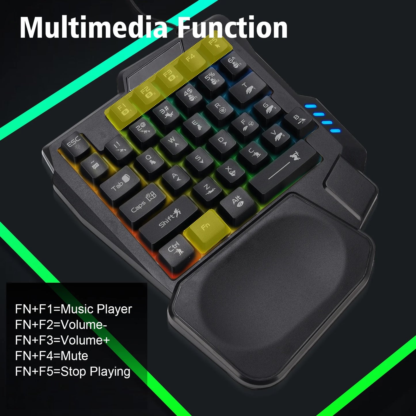 One Handed Gaming Keyboard 35 Keys Waterproof Wide Palm Rest Black Single Handed Keyboard For Computer Mobile Games,35 Keys Gaming Keyboard,K13 Gaming Keypad