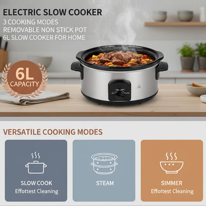 6-Quart Slow Cooker, Family Size Serves 7+ People, Removable Stoneware with Warming Setting, Dishwasher Safe for Easy Cleanup