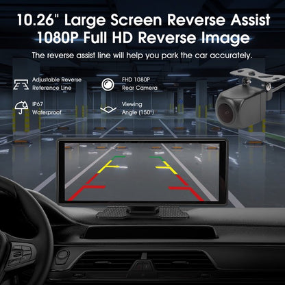 10.26" Wireless Carplay Screen for Car, Portable Carplay & Android Auto Touchscreen with 1080p Backup Camera/Mirror Link/Voice Control/Bluetooth, for All Vehicles