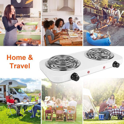 Hot Plate for Cooking, 2000W Electric Stove Burner with 5 Levels Temperature Control, Dual Coil Portable Stove for Home Dorm Office Kitchen Camping, Electric Cooktop Compatible of All Cookware, White
