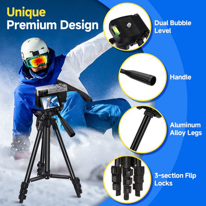 Selfie Stick Phone Tripod Vlogging Kit with Wireless Remote Microphone LED Light Rotating Phone Holder for Live Stream, Instagram TikTok, YouTube, Tripod for iPhone, Android & Cameras