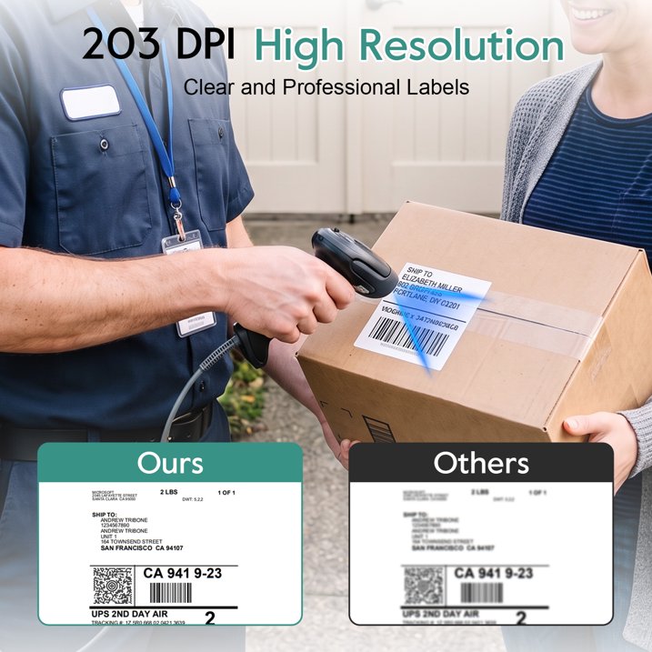 Bluetooth Thermal Shipping Label Printer, 4x6 Portable Thermal Address Label Maker for Small Business, Compatible with iPhone/Android/Windows/Mac, Works with Etsy Shopify USPS & More, White