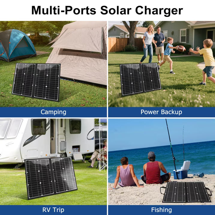 60W Portable Solar Panel Charger with USB C, USB A and DC 18V Outputs Foldable IP65 Waterproof Solar Panels with Adjustable Kickstand, Mini Charger for Phones, Power Bank, Camping, Hiking, Outdoor