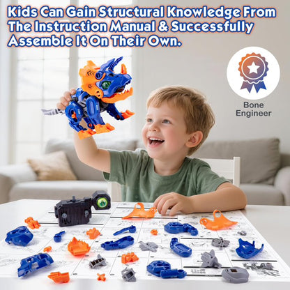 Electric Dinosaur Building Blocks for Boys, Puzzles Electric Triceratops Assembling Toy with LED Glowing Eyes & Roar Sounds, STEM Learning Toys for Kids 3-8 Years, Educational Building Kit Gifts