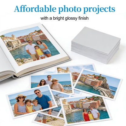 100 Sheets Photo Paper, 4x6 in Premium Glossy Photo Paper Picture Paper 200gsm Printer Brochure Paper Glossy, Office Supplies, Birthday Photo badges, 4R White Photo Paper Fit for All Inkjet Printers