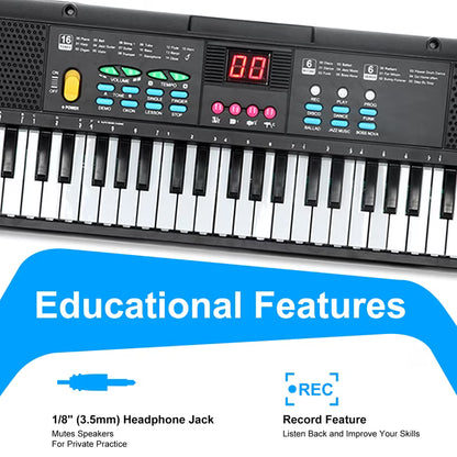 61 Keys Keyboard Piano, Electric Piano with Microphone Built-In Speaker 6 Demo Songs Gift Musical Instrument for Beginners, Teens (Black)